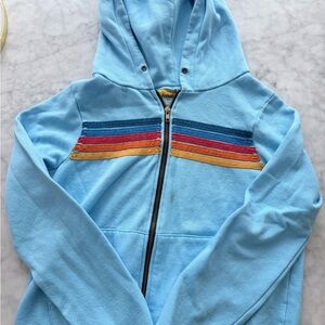 Aviator Nation Sky Blue Hoodie with Multicolor Stripes